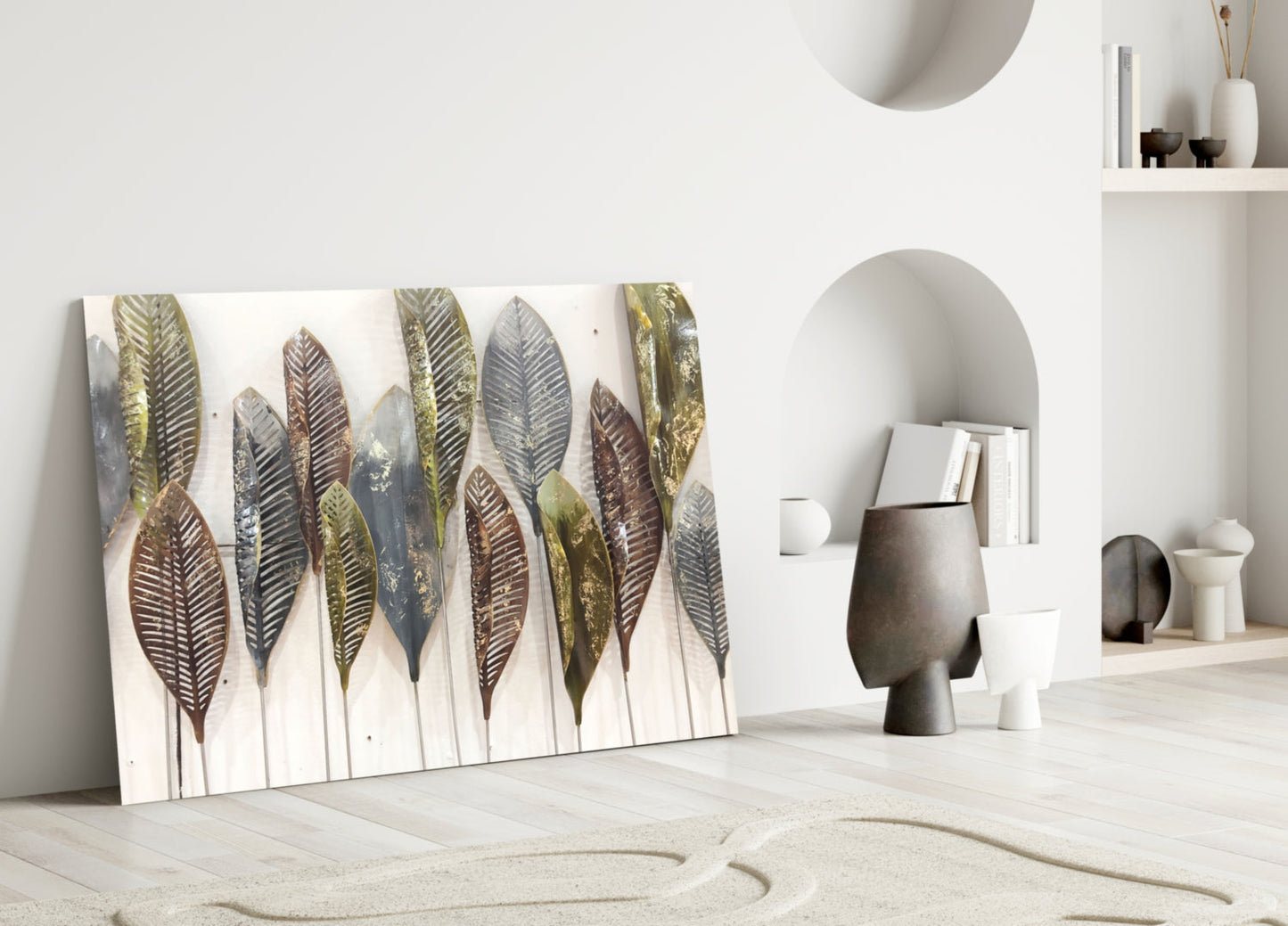 Copper Leaves Glass Wall Art