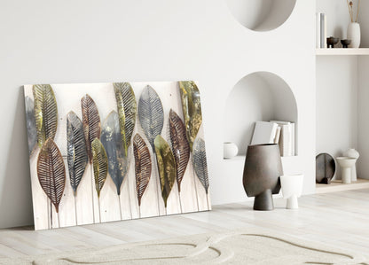 Copper Leaves Glass Wall Art