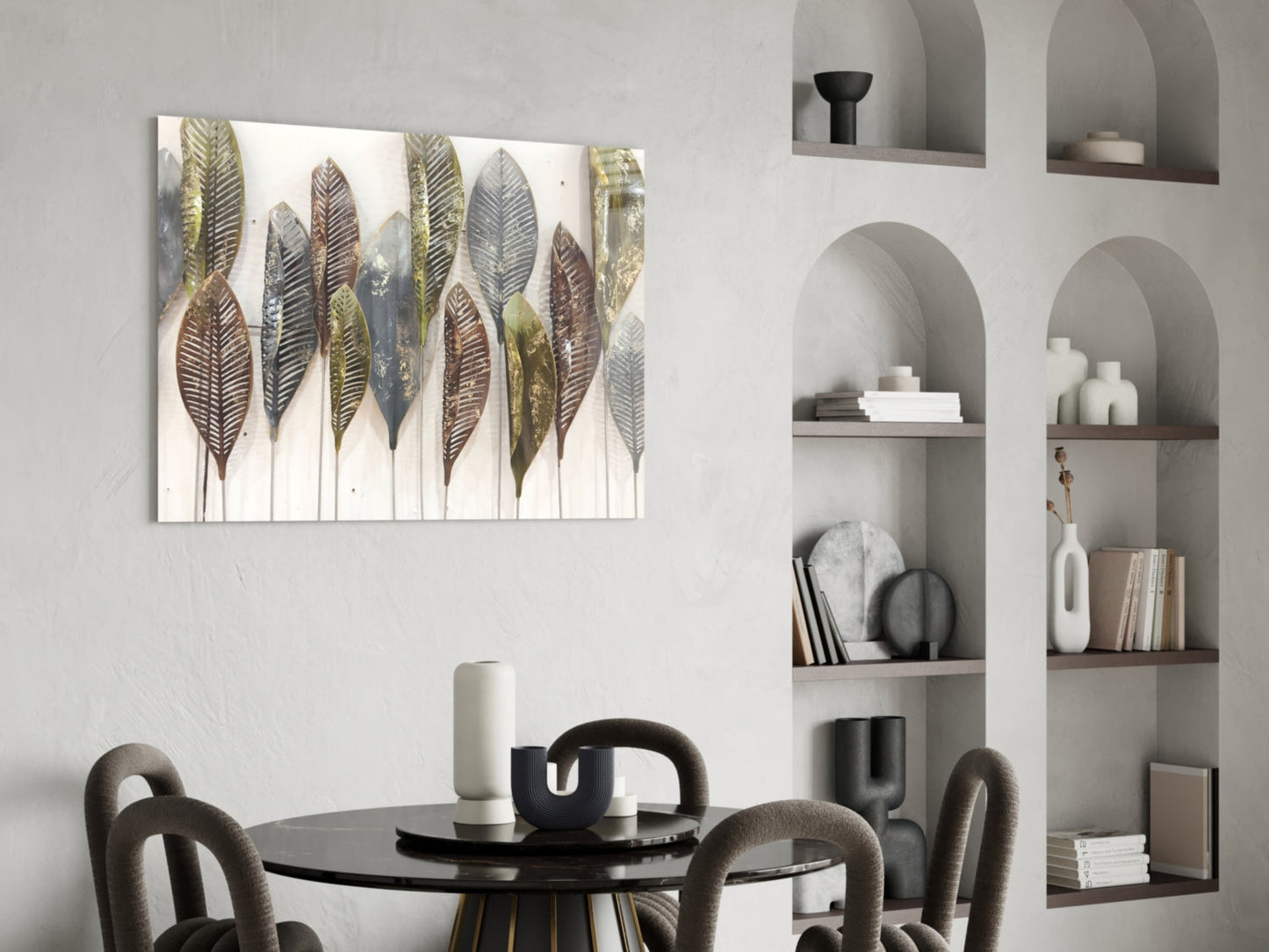 Copper Leaves Glass Wall Art