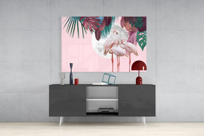 Flamingo Moon Glass Wall Art