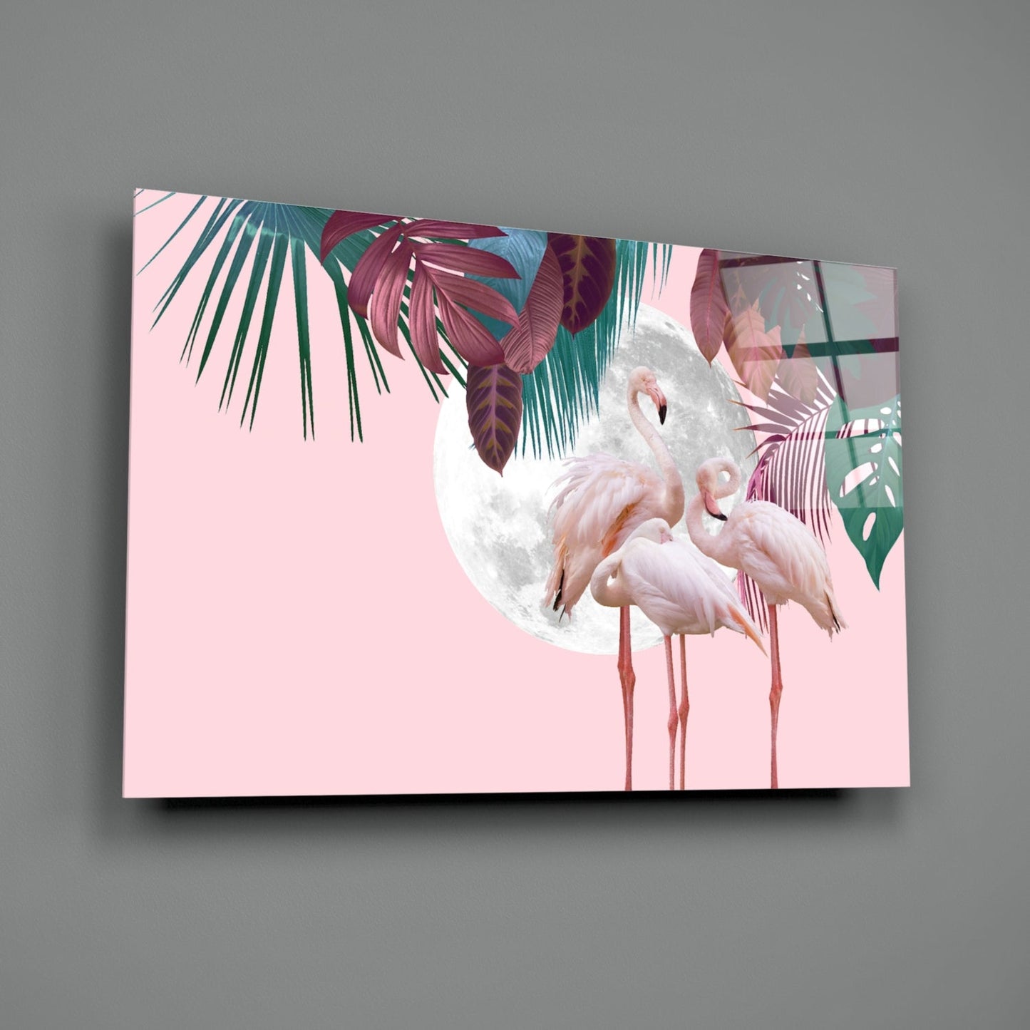 Flamingo Moon Glass Wall Art