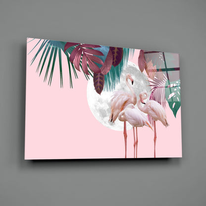 Flamingo Moon Glass Wall Art