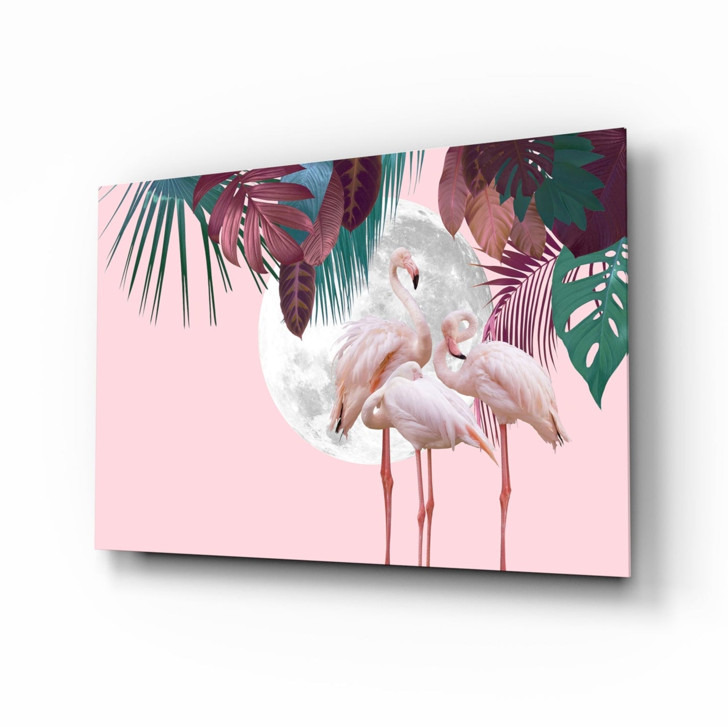 Flamingo Moon Glass Wall Art