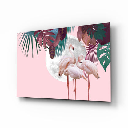 Flamingo Moon Glass Wall Art