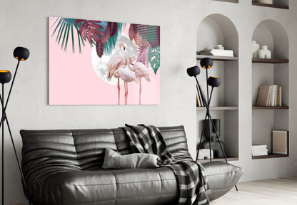 Flamingo Moon Glass Wall Art