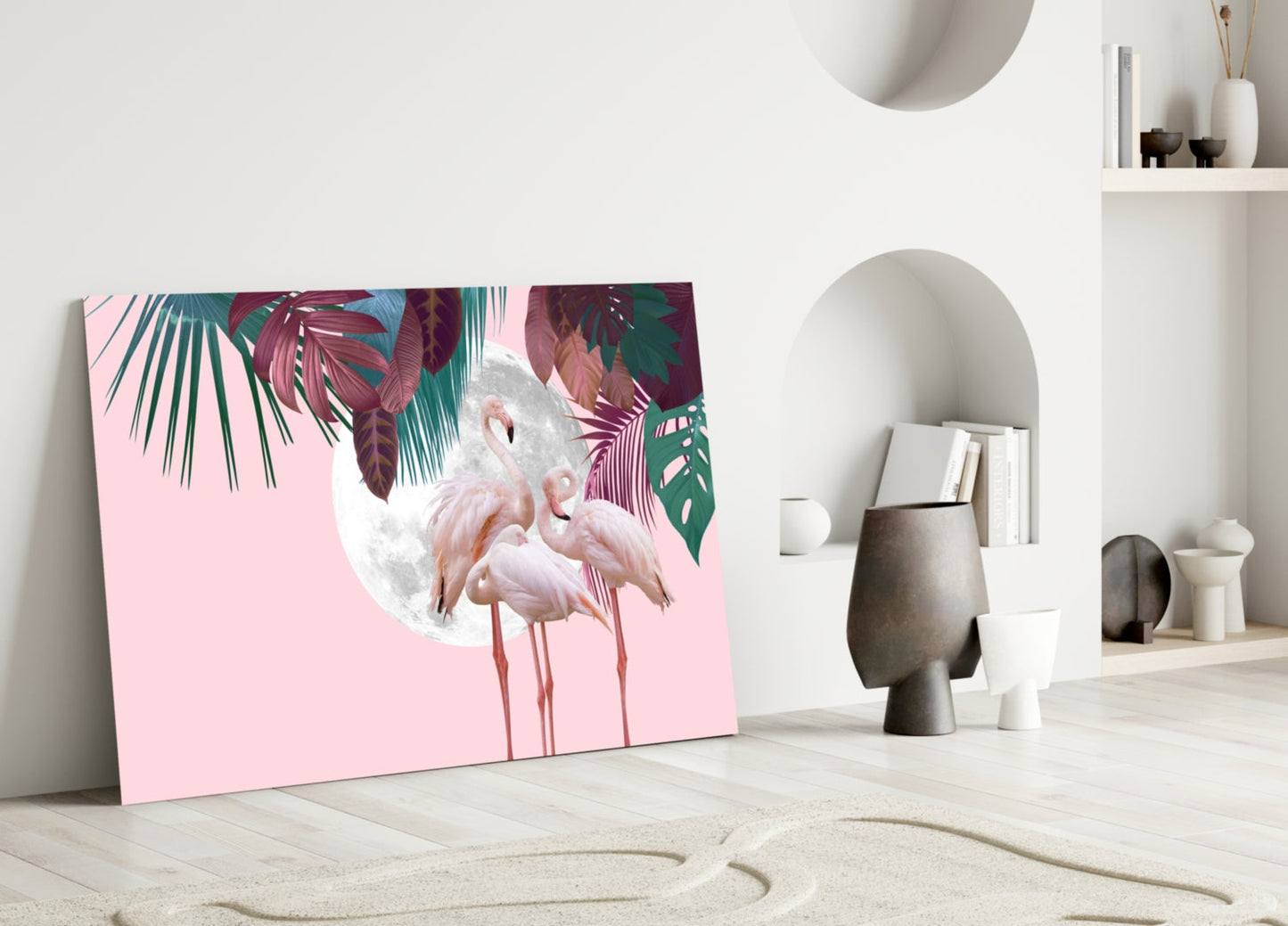 Flamingo Moon Glass Wall Art