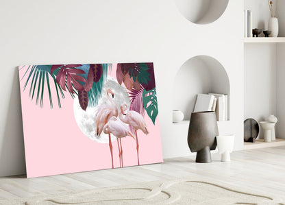 Flamingo Moon Glass Wall Art
