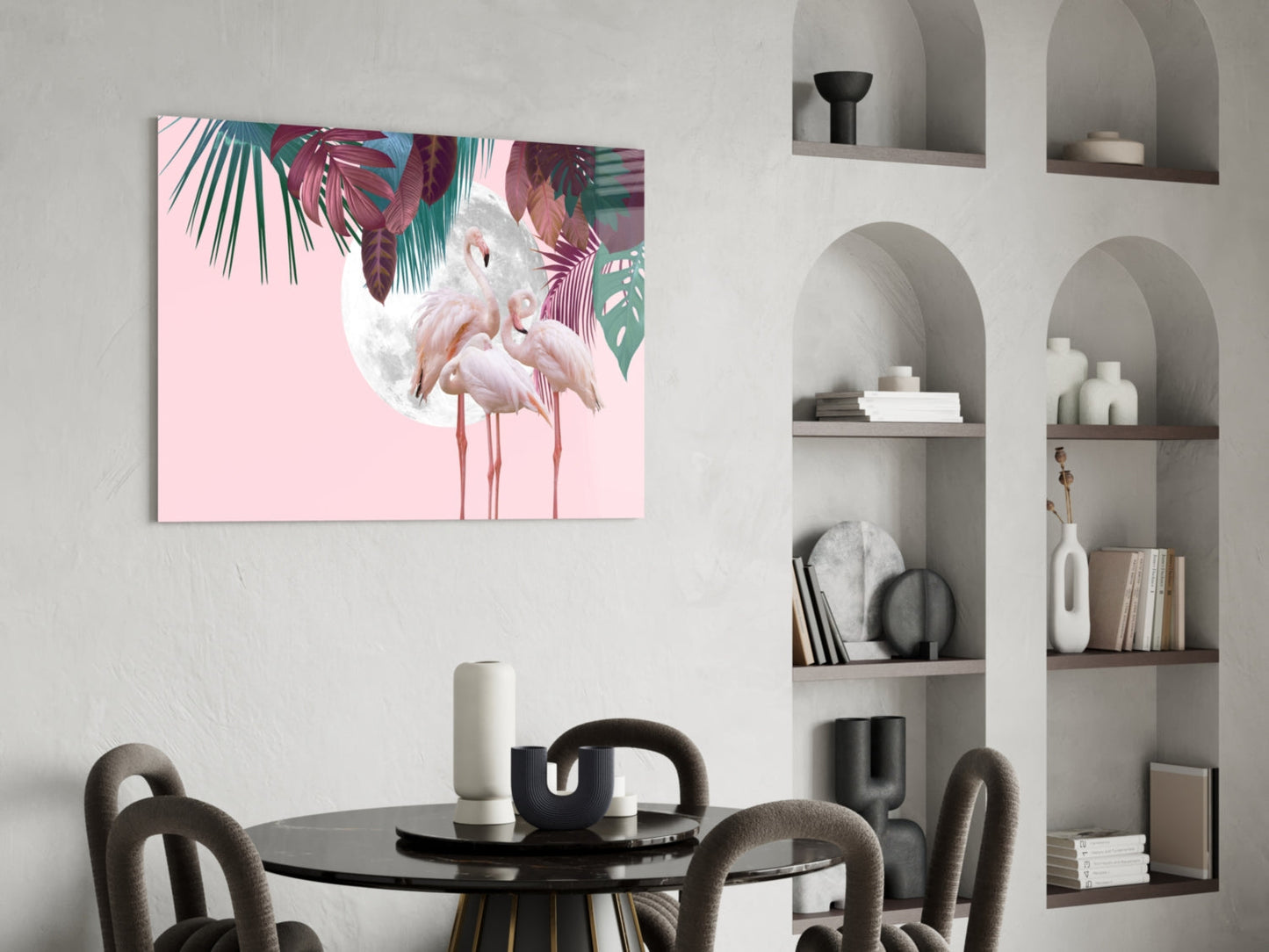 Flamingo Moon Glass Wall Art