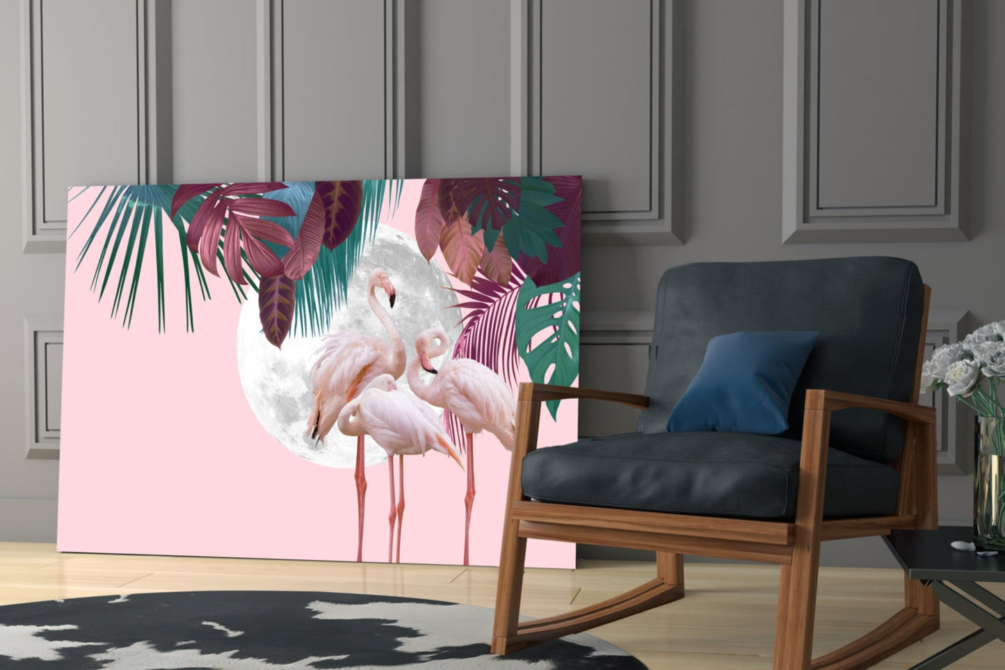 Flamingo Moon Glass Wall Art