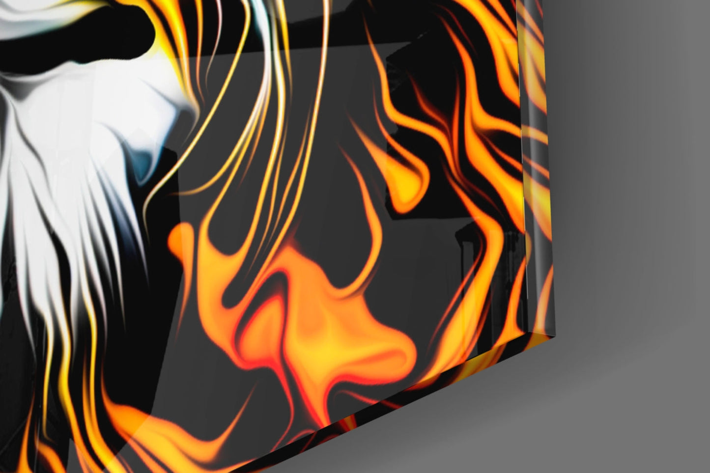 Fire Lion Portrait Glass Wall Art