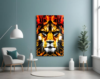 Fire Lion Portrait Glass Wall Art