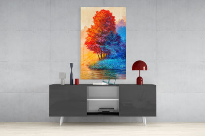 Riverside Red Tree Glass Wall Art