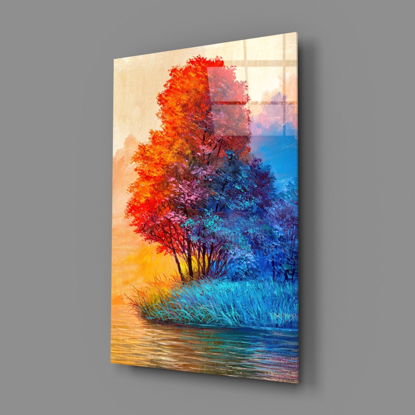 Riverside Red Tree Glass Wall Art
