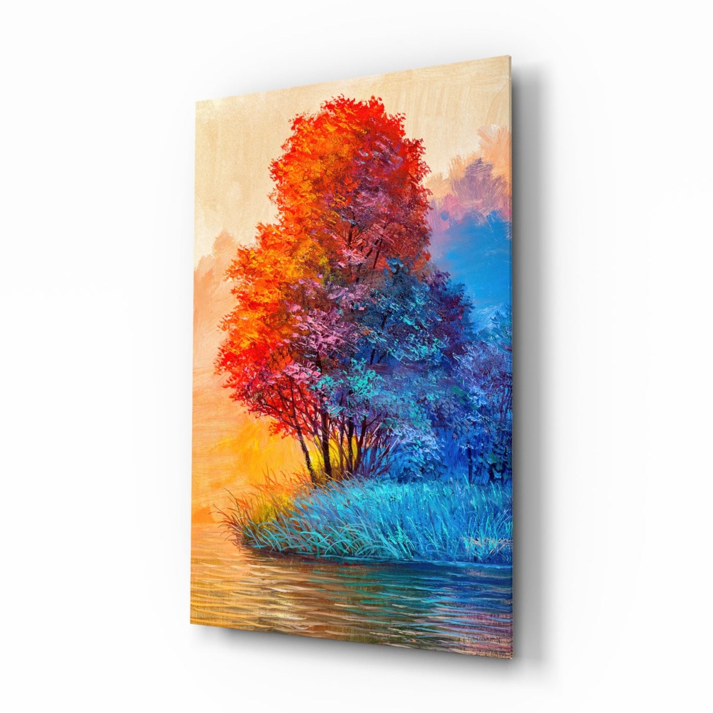 Riverside Red Tree Glass Wall Art