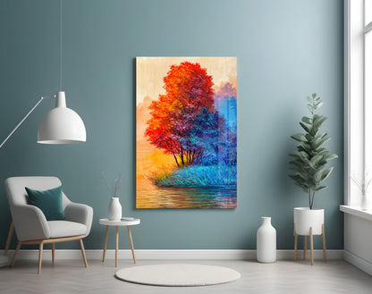 Riverside Red Tree Glass Wall Art