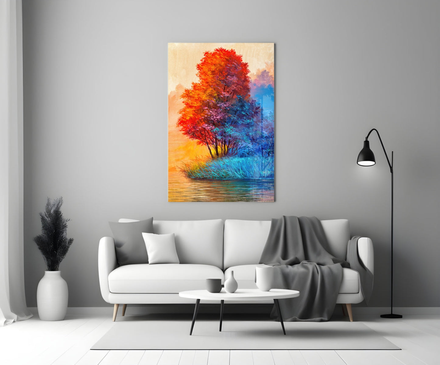 Riverside Red Tree Glass Wall Art