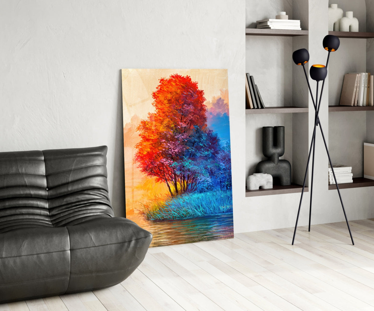 Riverside Red Tree Glass Wall Art