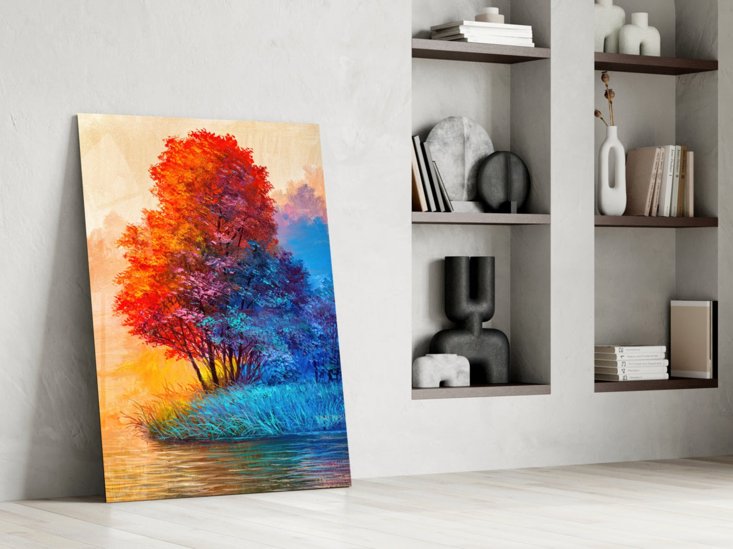 Riverside Red Tree Glass Wall Art