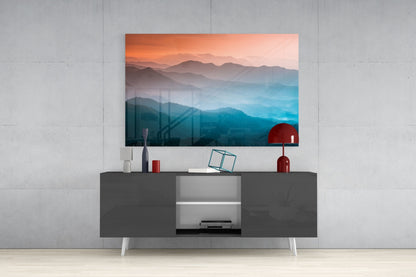 Layered Mountain Dawn Glass Wall Art