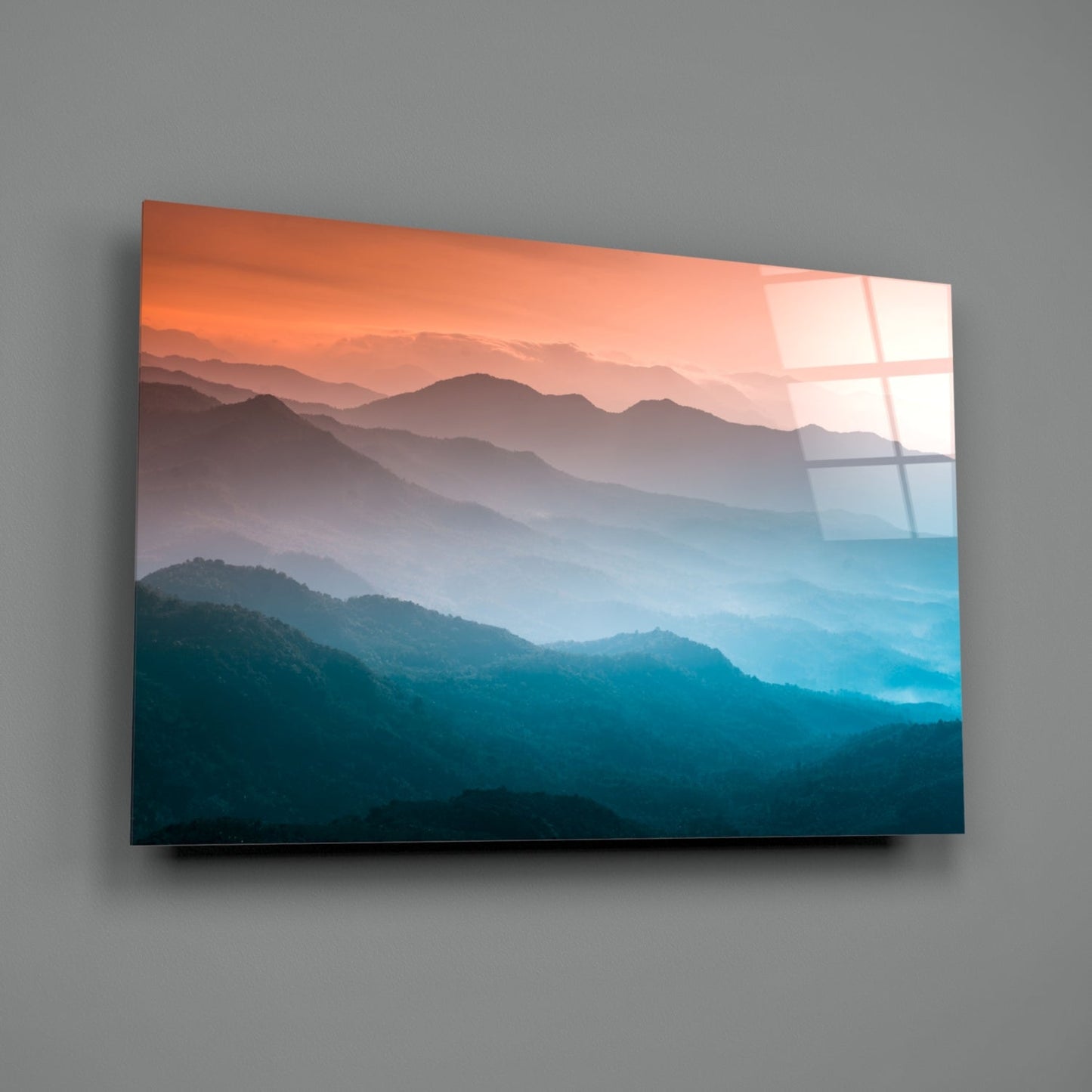 Layered Mountain Dawn Glass Wall Art