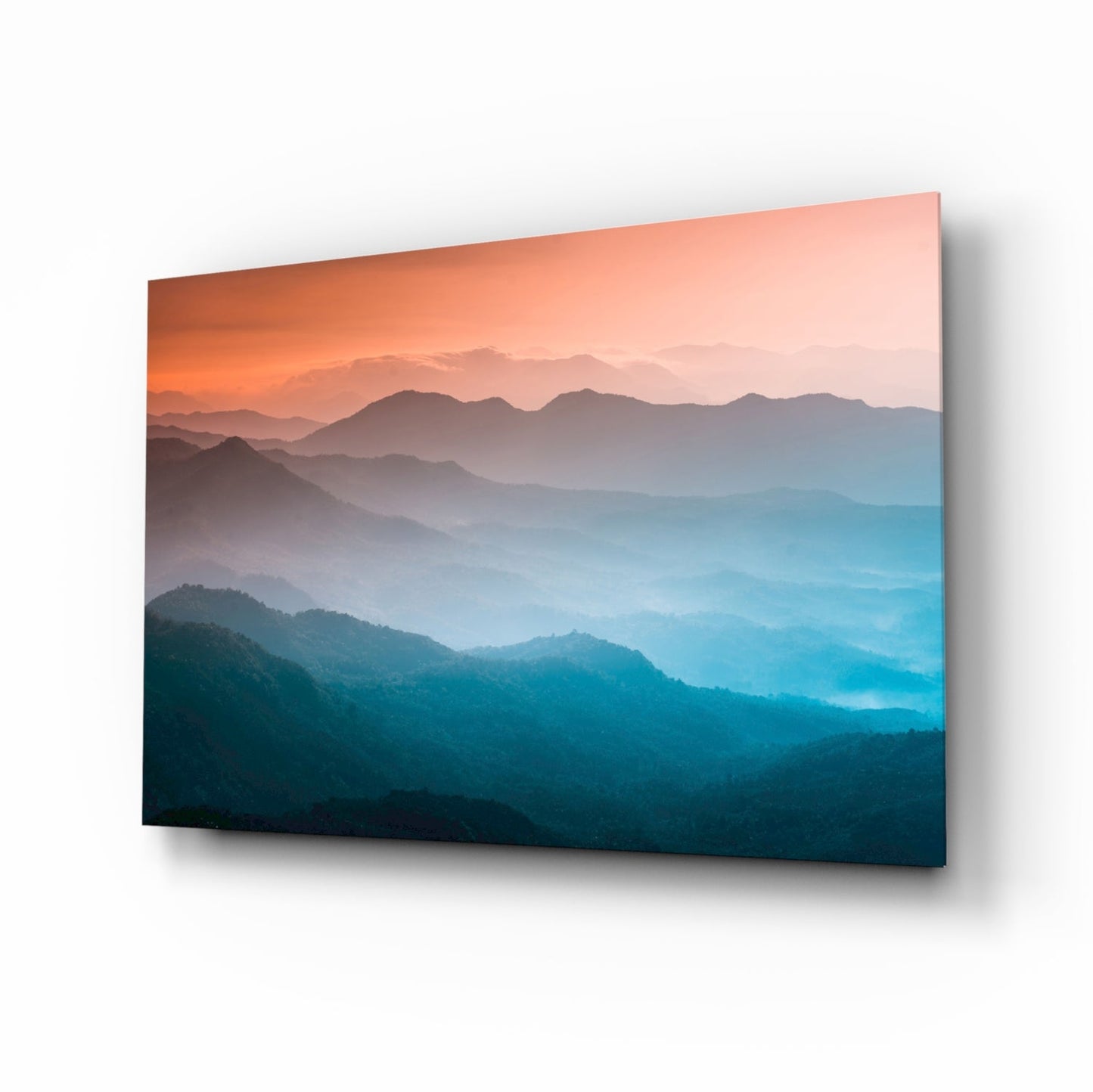 Layered Mountain Dawn Glass Wall Art