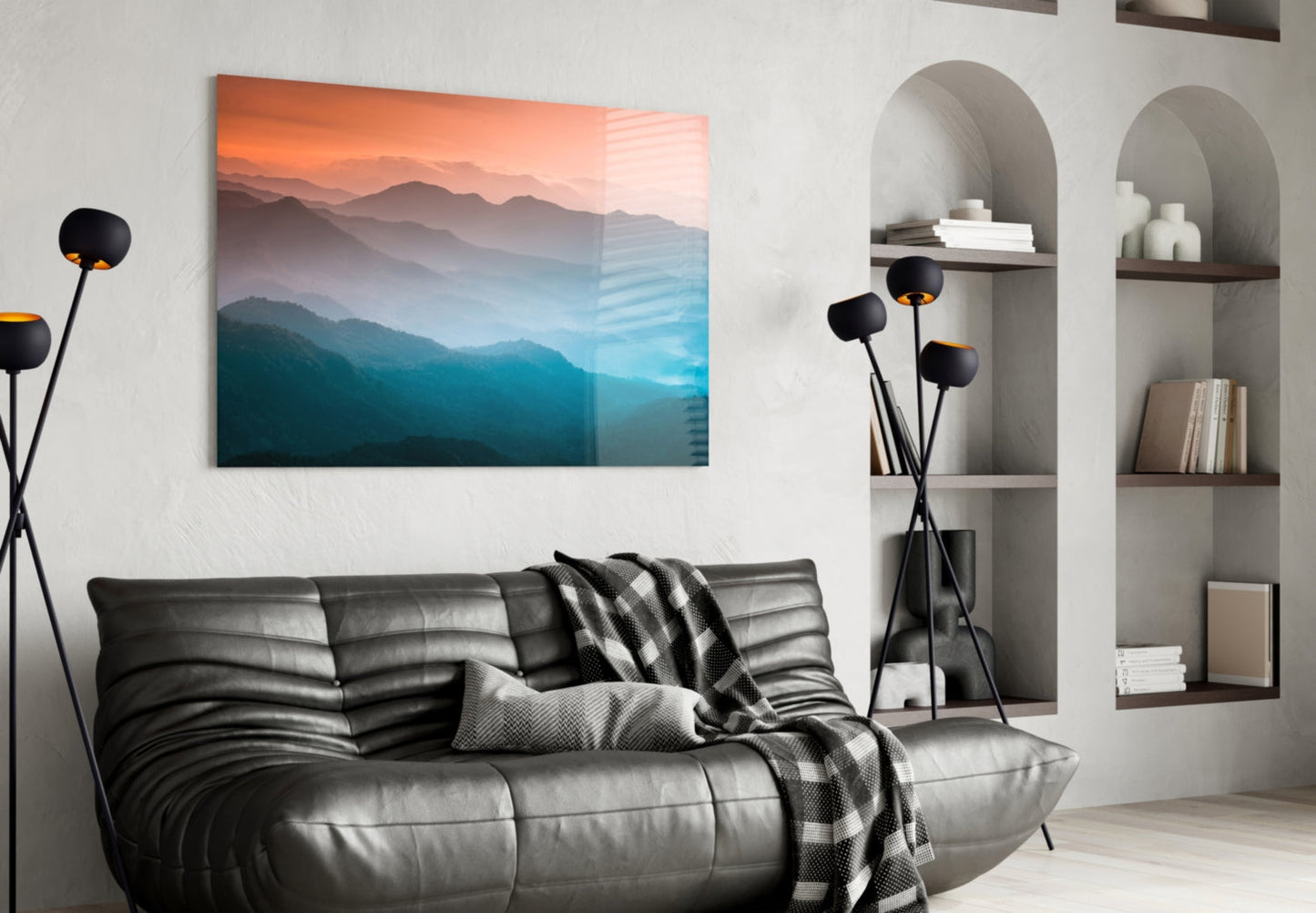 Layered Mountain Dawn Glass Wall Art