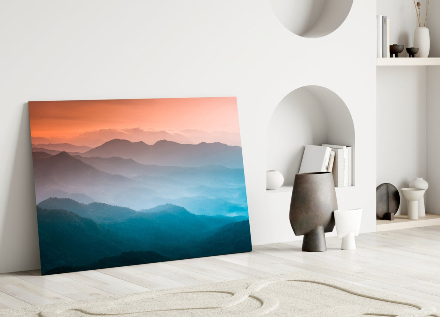 Layered Mountain Dawn Glass Wall Art
