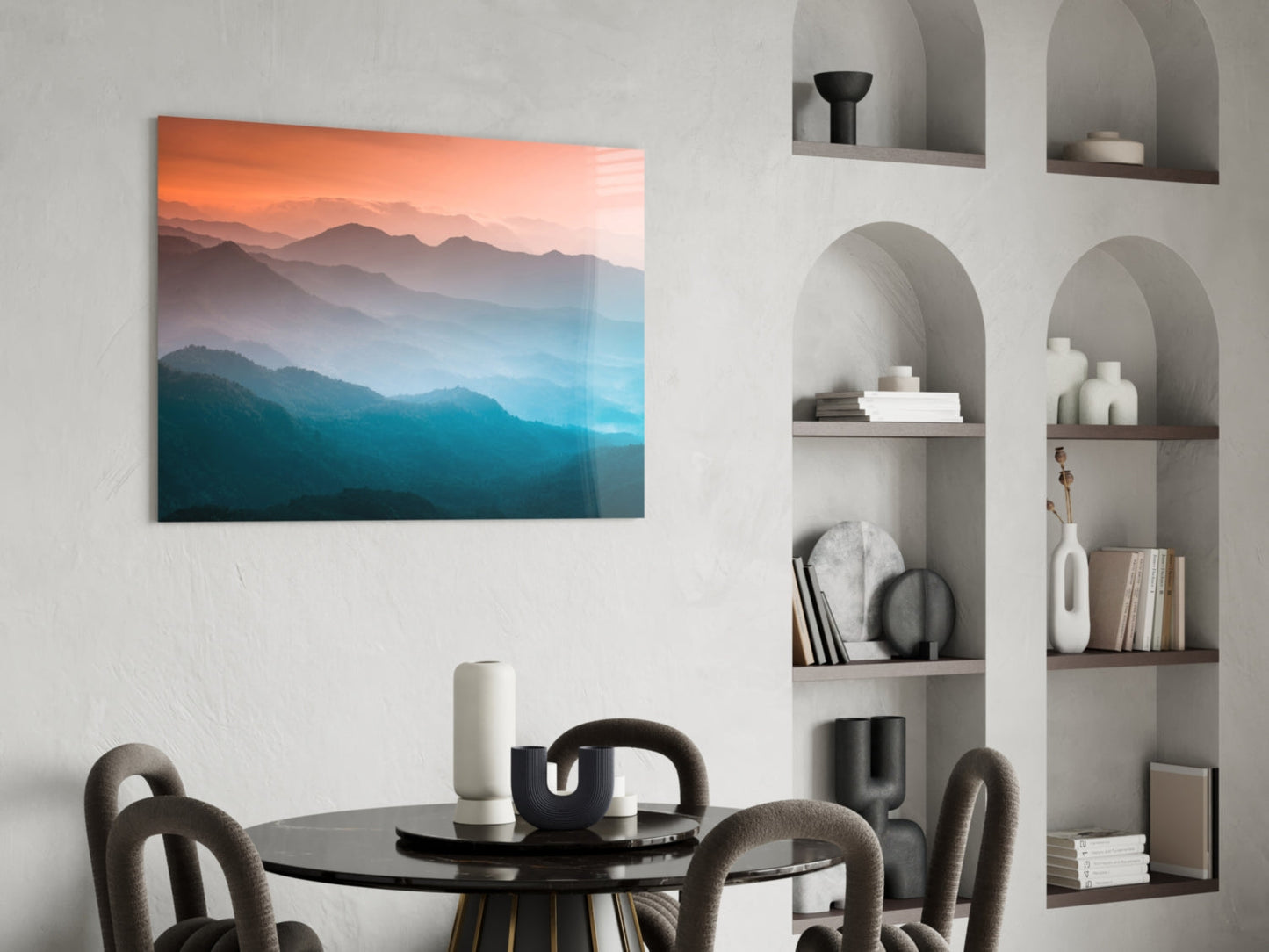 Layered Mountain Dawn Glass Wall Art