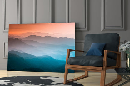 Layered Mountain Dawn Glass Wall Art