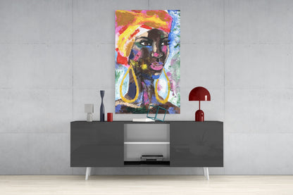 Woman with Gold Earrings Glass Wall Art