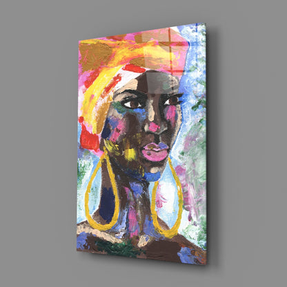 Woman with Gold Earrings Glass Wall Art