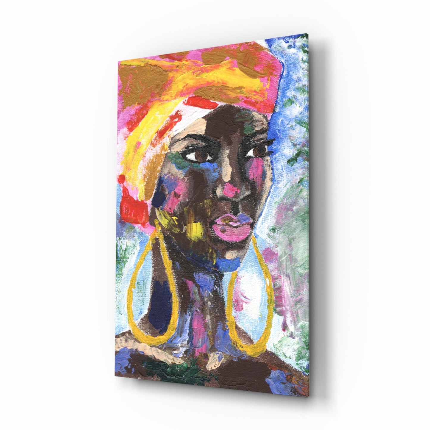 Woman with Gold Earrings Glass Wall Art