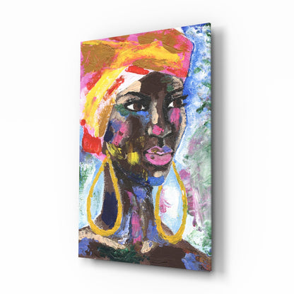 Woman with Gold Earrings Glass Wall Art