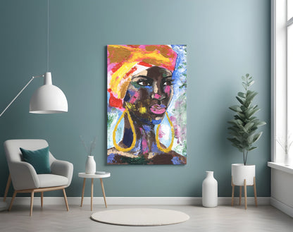 Woman with Gold Earrings Glass Wall Art