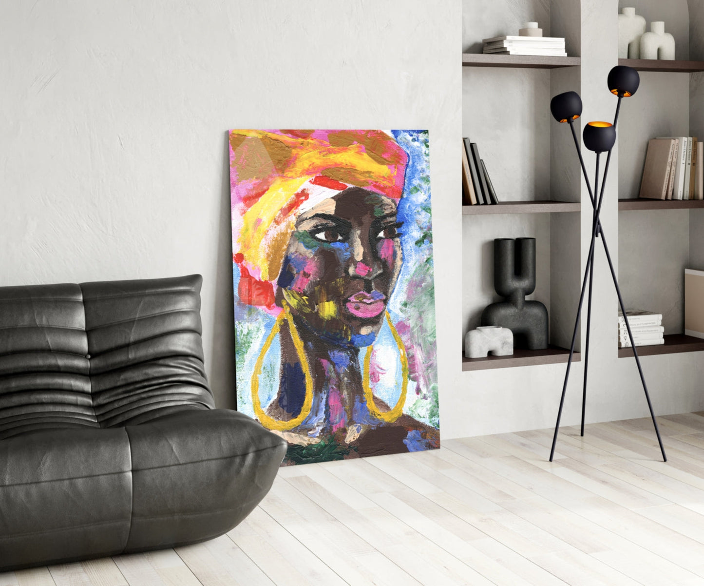 Woman with Gold Earrings Glass Wall Art