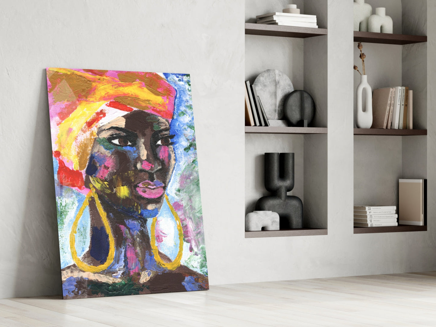 Woman with Gold Earrings Glass Wall Art