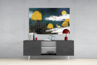 Golden Stag Fantasy Glass Wall Art
