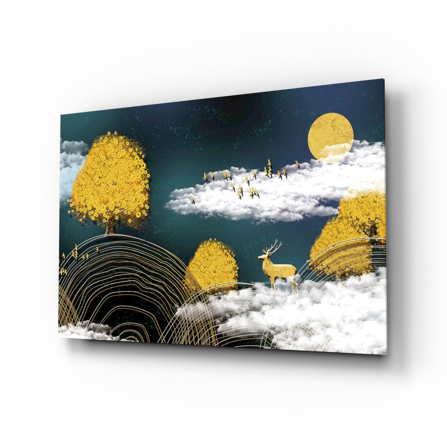 Golden Stag Fantasy Glass Wall Art