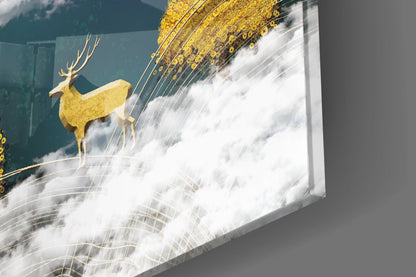Golden Stag Fantasy Glass Wall Art