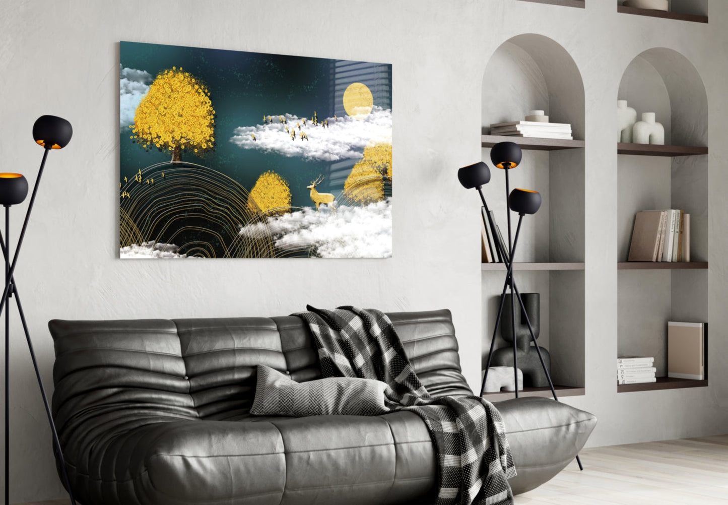 Golden Stag Fantasy Glass Wall Art