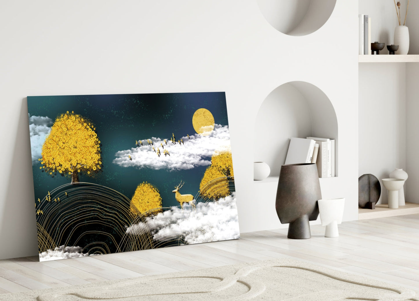 Golden Stag Fantasy Glass Wall Art