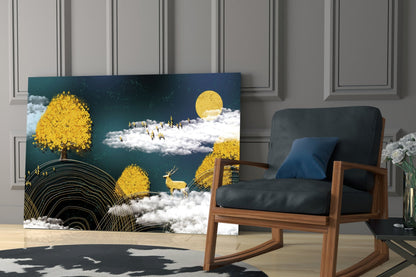 Golden Stag Fantasy Glass Wall Art
