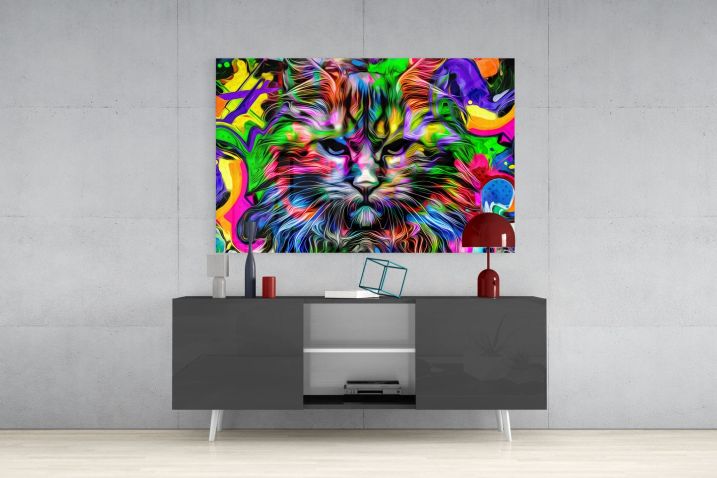 Cat Glass Wall Art - Whimsical Feline Portrait