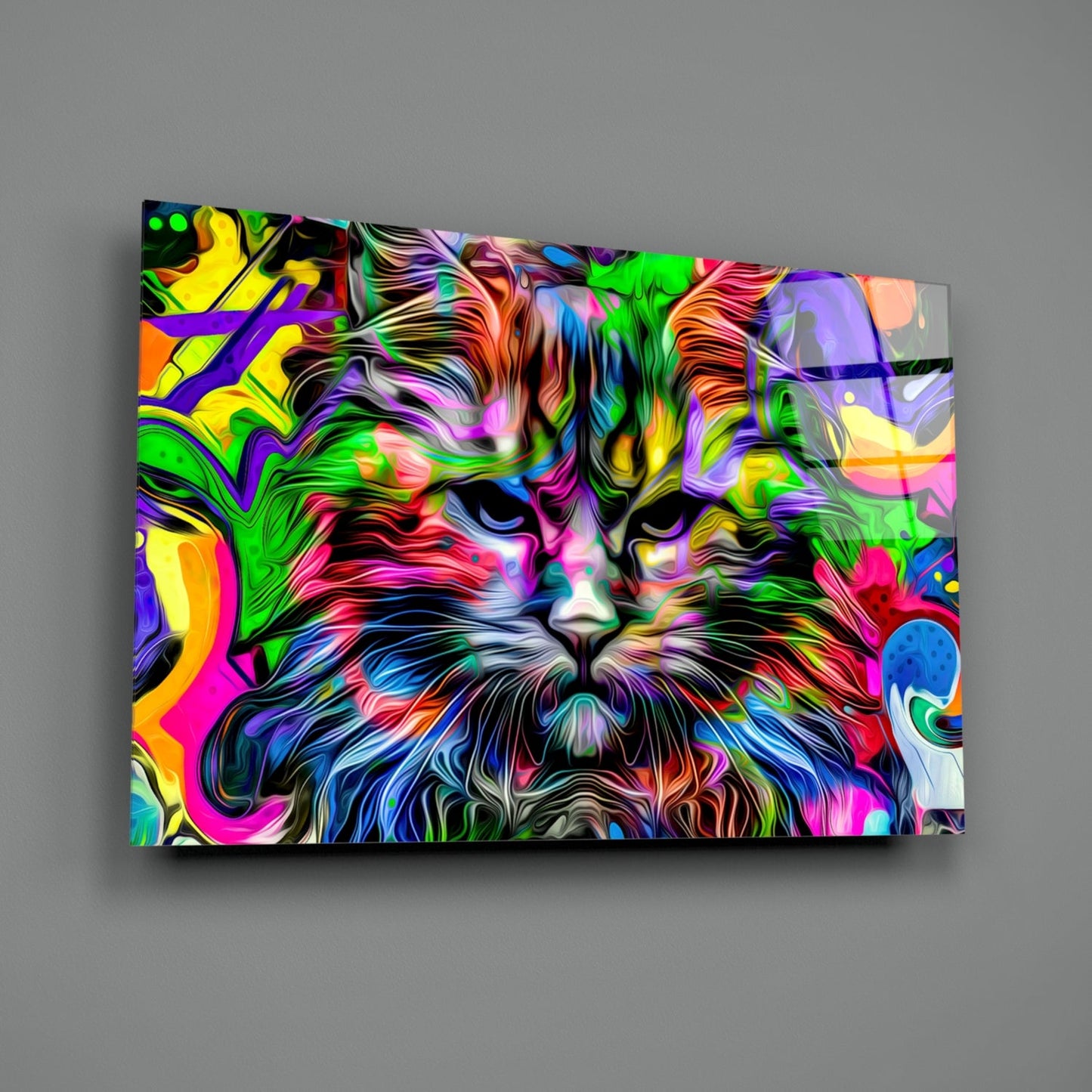 Cat Glass Wall Art - Whimsical Feline Portrait