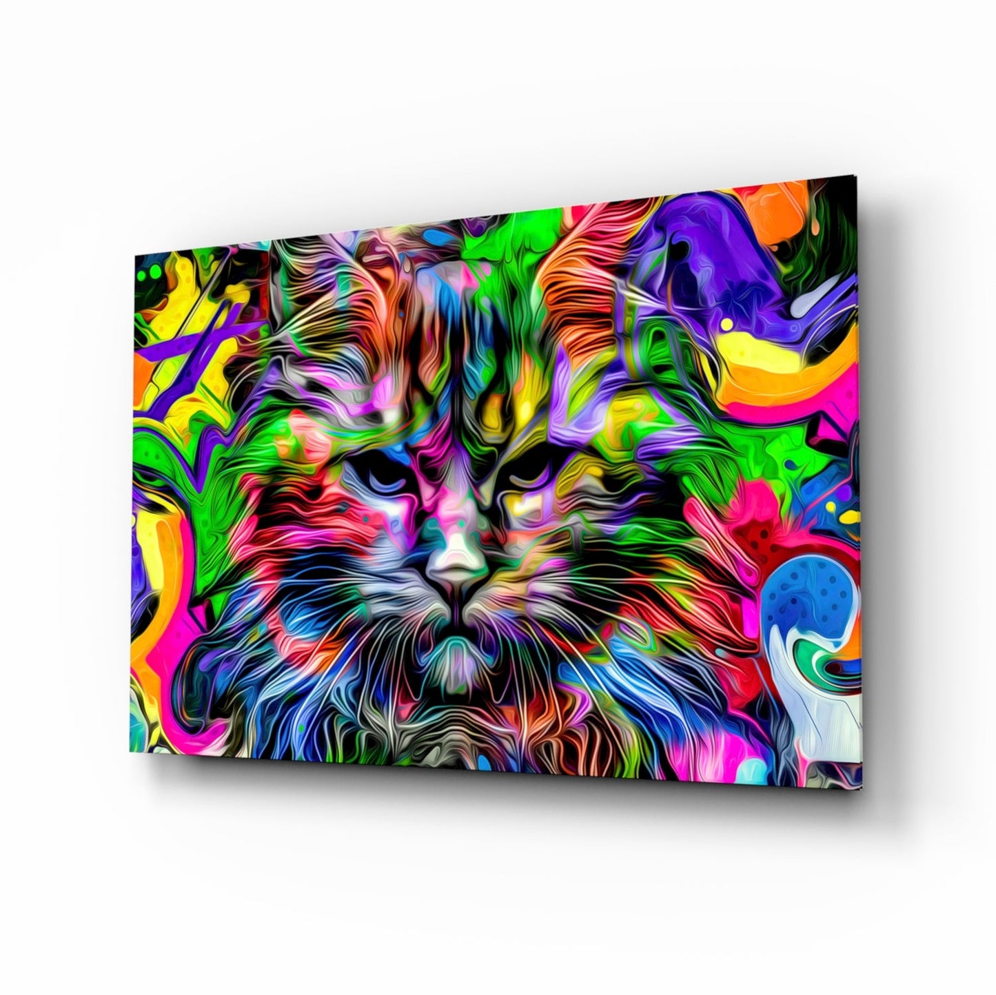Cat Glass Wall Art - Whimsical Feline Portrait