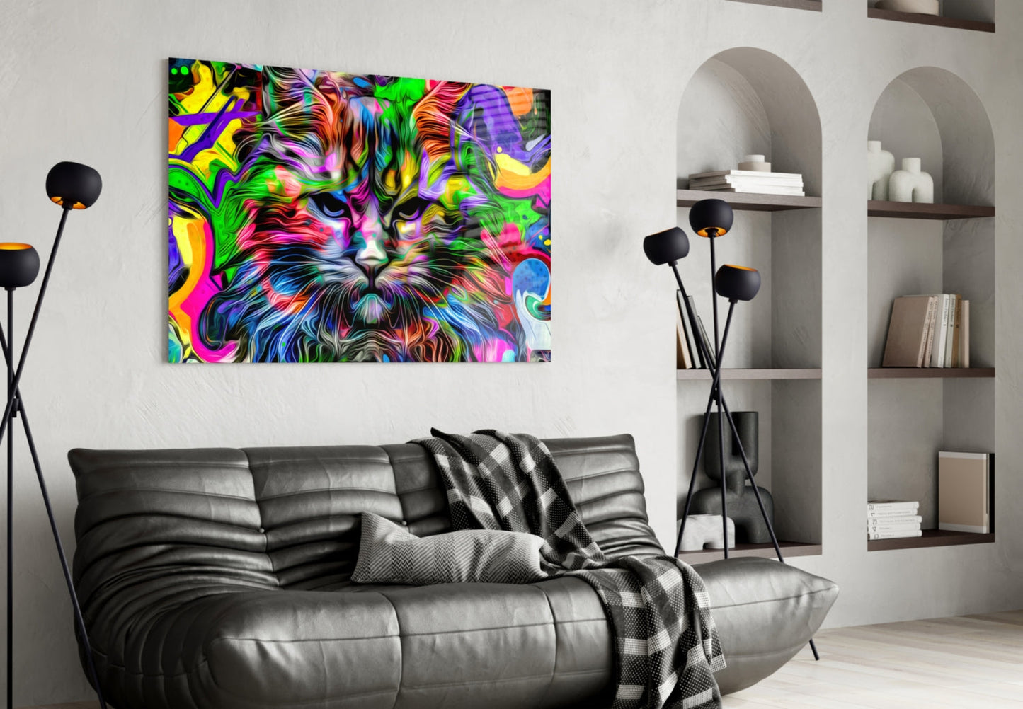 Cat Glass Wall Art - Whimsical Feline Portrait