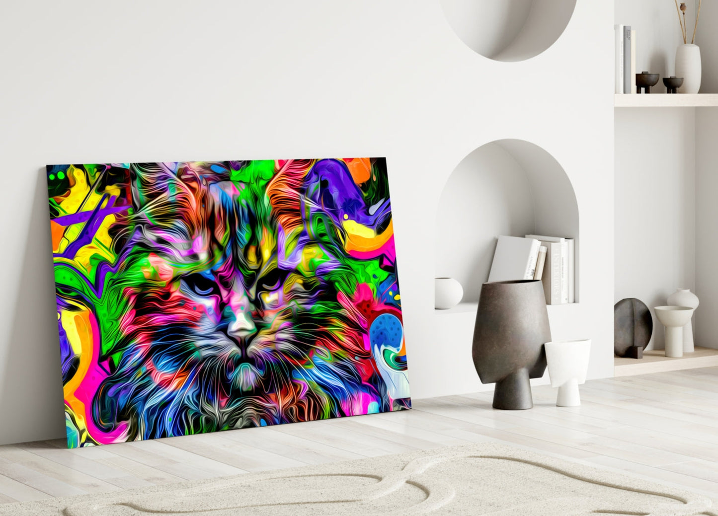 Cat Glass Wall Art - Whimsical Feline Portrait