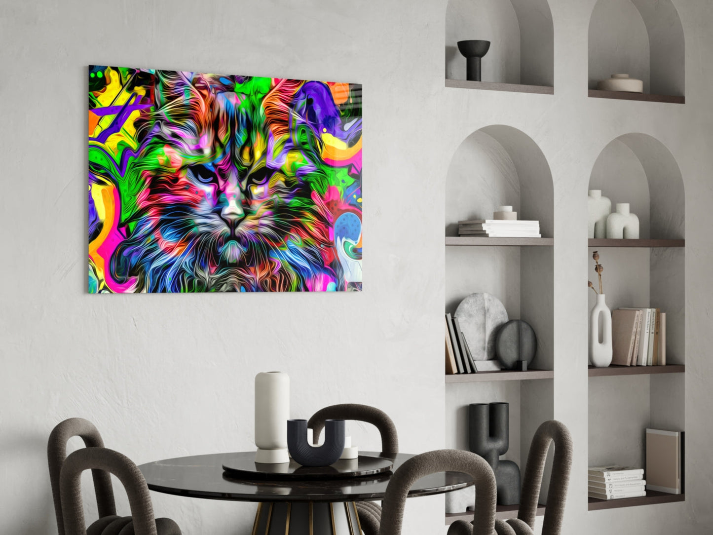 Cat Glass Wall Art - Whimsical Feline Portrait