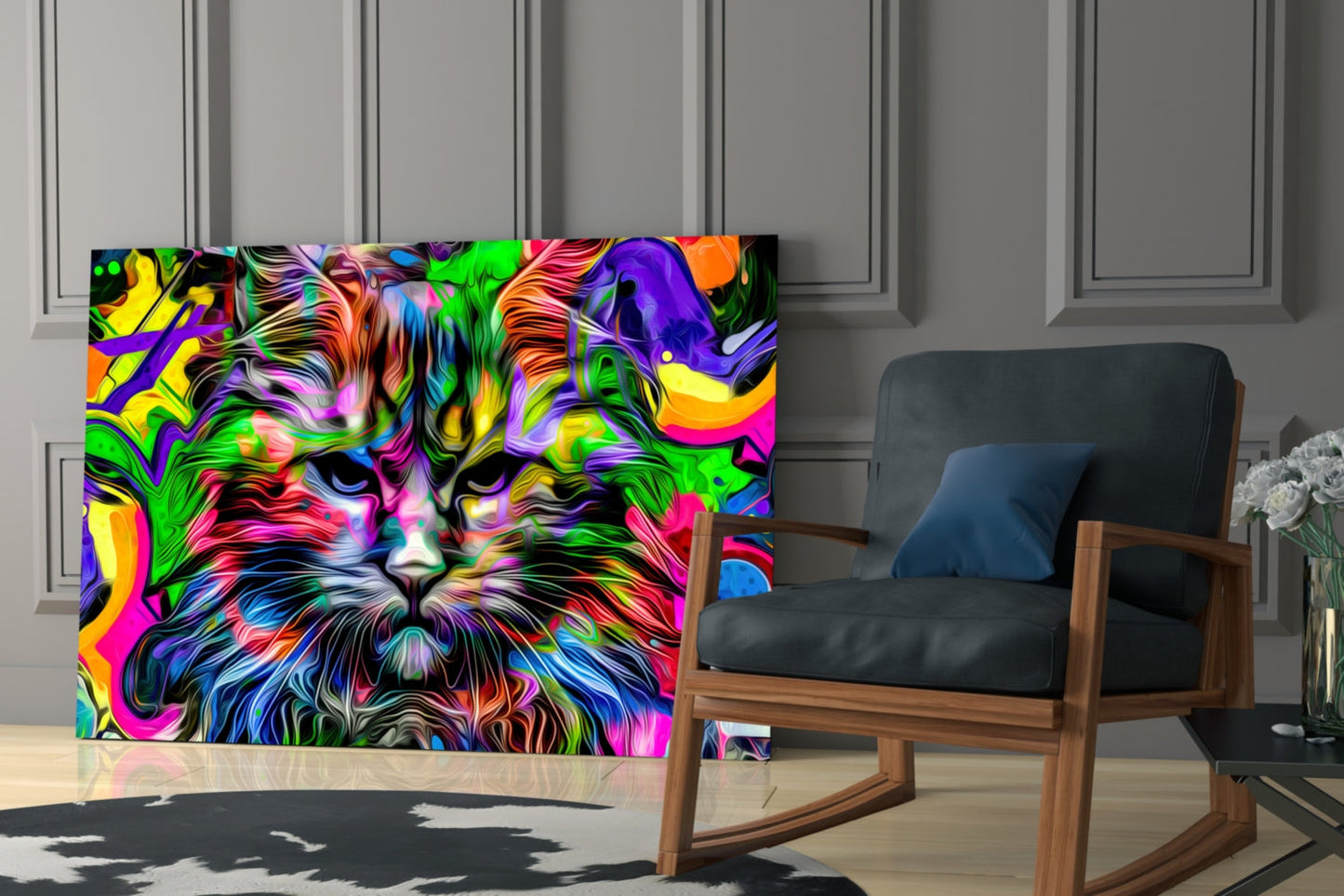 Cat Glass Wall Art - Whimsical Feline Portrait