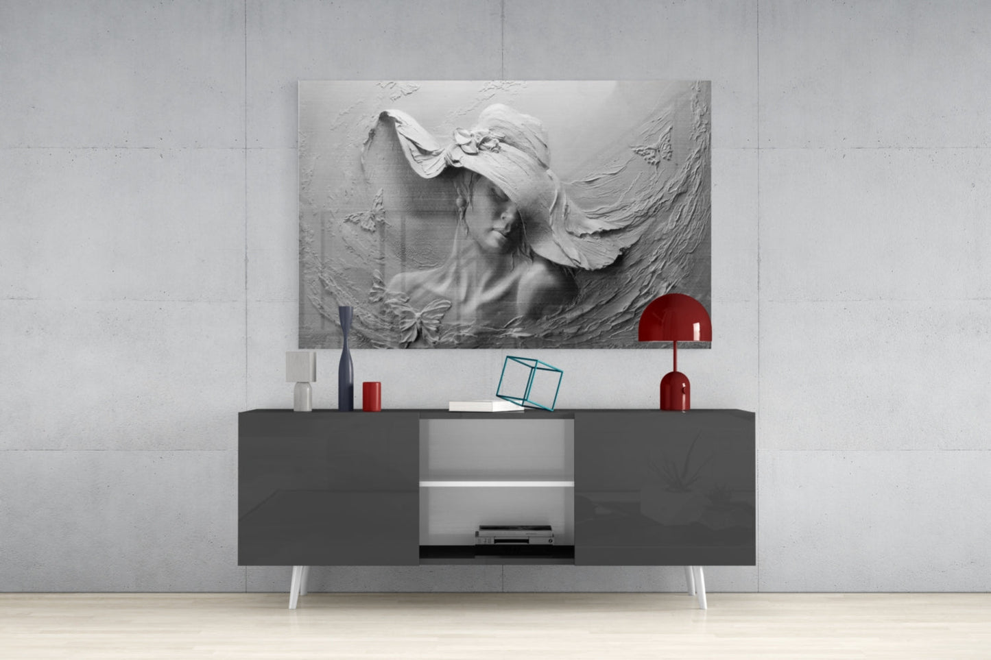Relief Woman with Butterflies Glass Wall Art